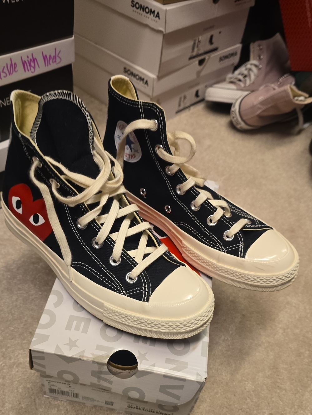 Converse Black High-Top Sneakers with Red Heart [Comme des Garcons] Size 8 Women